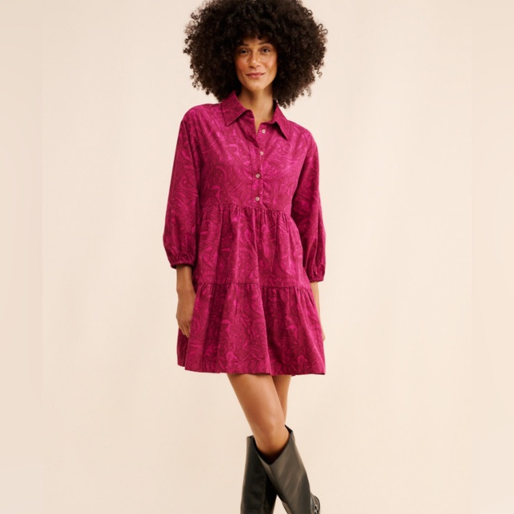 Maeve Anthropologie The Bettina Tiered Shirt Dress Mini Corduroy Edition Small